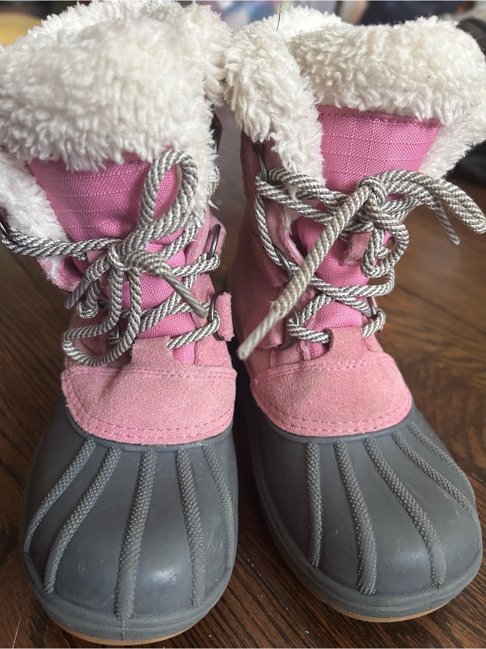 Kids Pink Winter Snow Boots with Faux Fur Trim